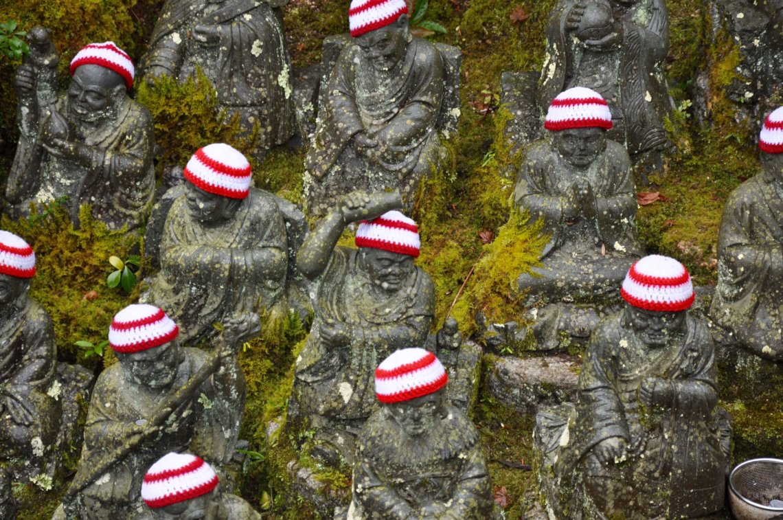 Snowy Buddha statues Setonaikai National Park Japan