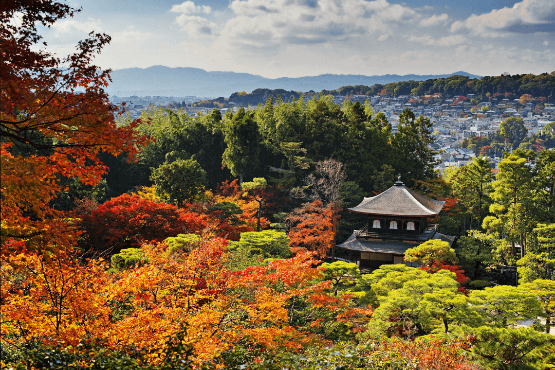 Beautiful fall colors at Ginkaku-ji (the Silver Pavilion) in the Higashiyama district, Kyoto, Japan